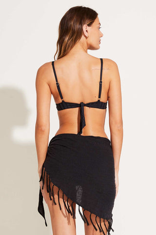 Sirena Sarong - Black Crinkle Linen