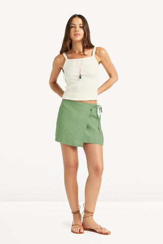 Willa Wrap Mini Skirt - Sage EcoLinen