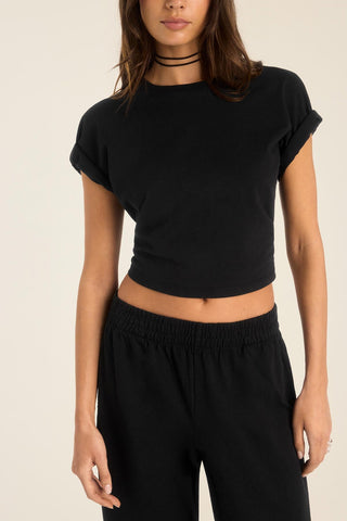 Coast Crop Tee - Black Cotton Jersey
