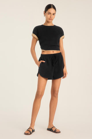 Coast Crop Tee - Black Cotton Jersey