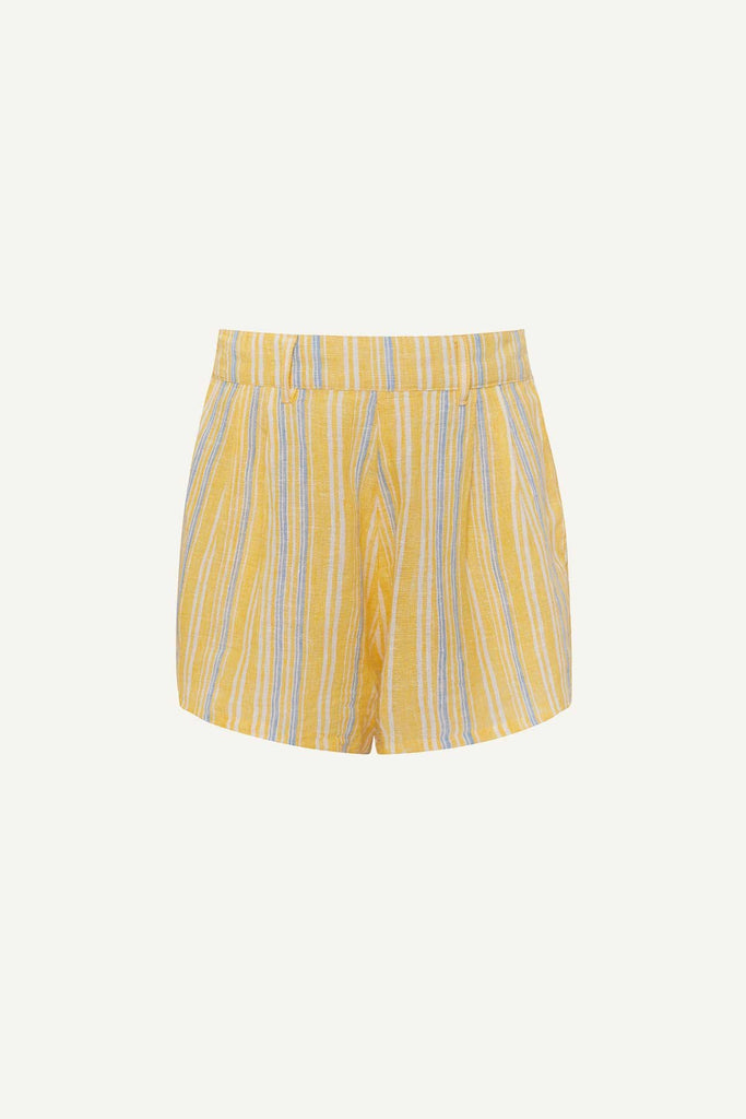 Yellow striped beach shorts