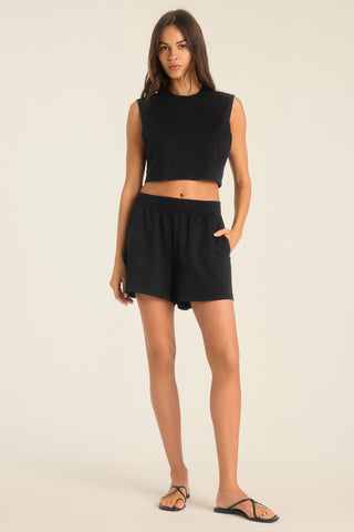 Coast Crop Muscle Tank - Black Cotton Jersey