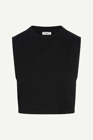 Coast Crop Muscle Tank - Black Cotton Jersey
