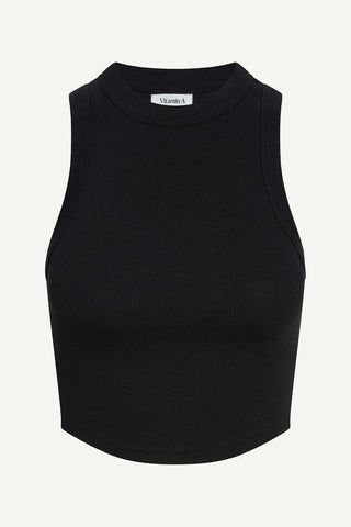 Daybreak Essential Crop Tank - Black Cotton Rib