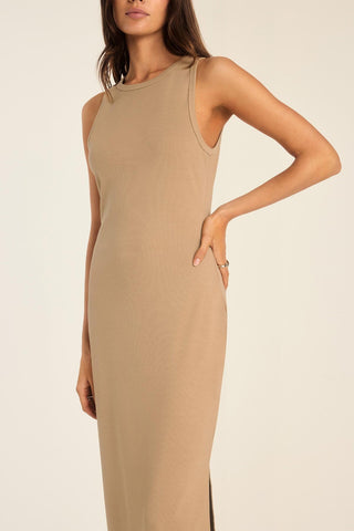 Daybreak Essential Midi Dress - Latte Cotton Rib