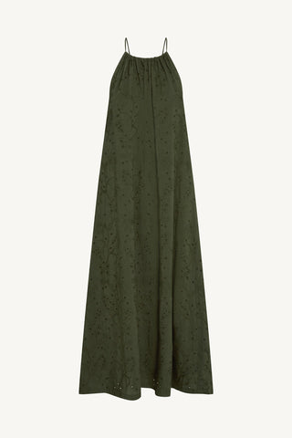 Alora High Neck Dress - Olive Tropical Eyelet