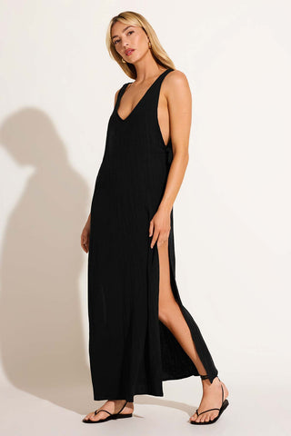 Riviera Dress - Black Crinkle Linen