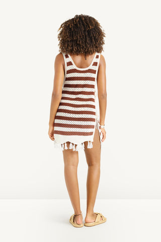 Marea Crochet Mini Tunic - Red Ochre Stripe Crochet