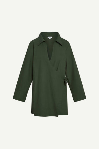 Elodie Wrap Dress - Forest Cotton Poplin