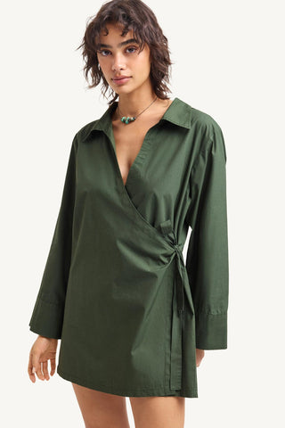 Elodie Wrap Dress - Forest Cotton Poplin
