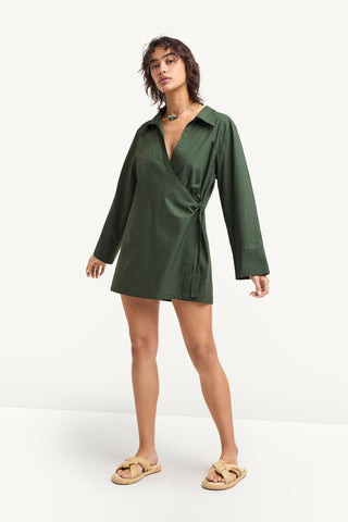 Elodie Wrap Dress - Forest Cotton Poplin