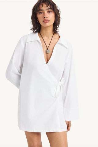 Elodie Wrap Dress - White Cotton Poplin