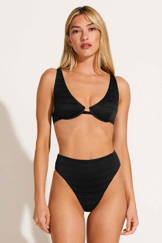 Rossi Underwire Top - Black Seersucker Stripe