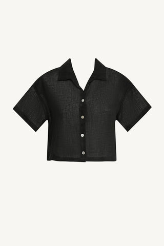 Hana Cropped Shirt - Black EcoLinen