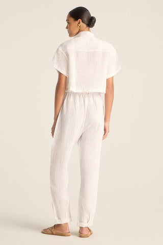 Hana Cropped Shirt - Boardwalk Stripe EcoLinen