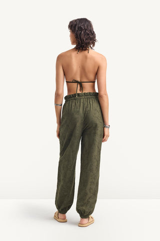 Faye Pant - Olive Tropical Eyelet