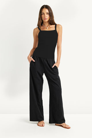 Daybreak Square Neck Tank - Black Cotton Rib