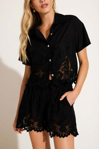 Flora Short - Black Beachside Broderie