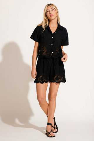 Flora Short - Black Beachside Broderie