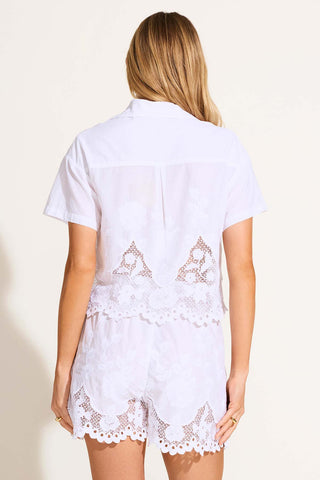 Flora Cropped Shirt - White Beachside Broderie