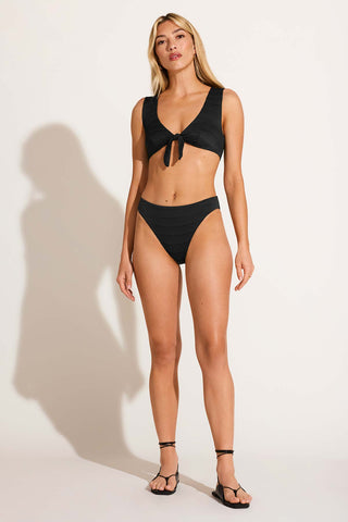 Cali High Leg Full Bottom - Black Seersucker Stripe