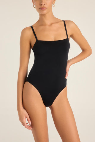Jenna High Leg One Piece Full Cut - Black EcoLux