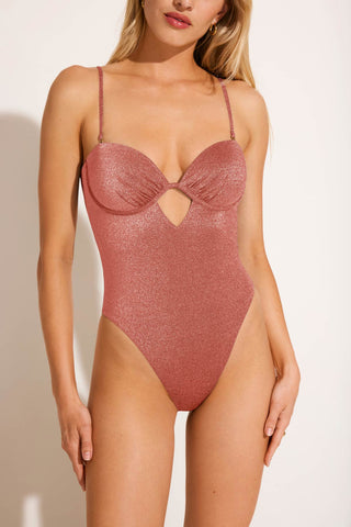 Mabel Underwire Bandeau One Piece - Pink Metallic