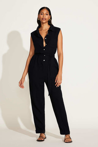Sabina Jumpsuit - Black Crinkle Linen