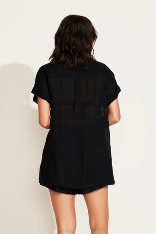 Playa Pocket Blouse - Black EcoLinen