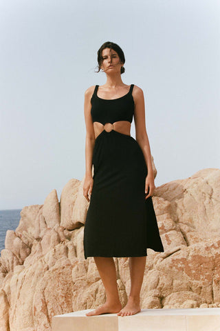 The Icon Cutout Dress - Black Organic Rib