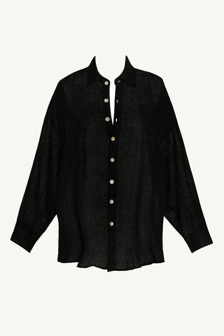 Playa Linen Boyfriend Shirt - Black EcoLinen