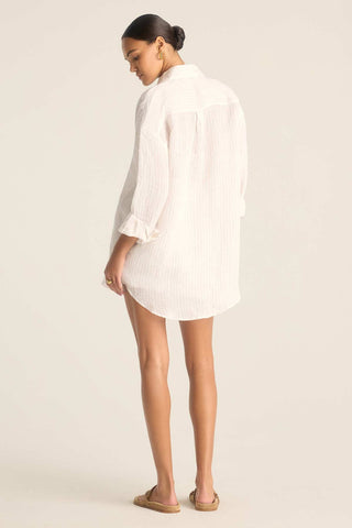 Playa Linen Boyfriend Shirt - Boardwalk Stripe EcoLinen