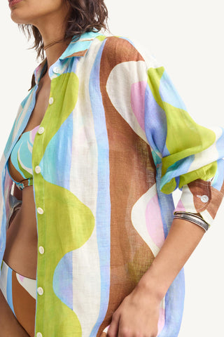Playa Linen Boyfriend Shirt - Coast Colorblock Ecolinen