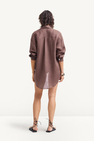 Playa Linen Boyfriend Shirt - Mocha EcoLinen