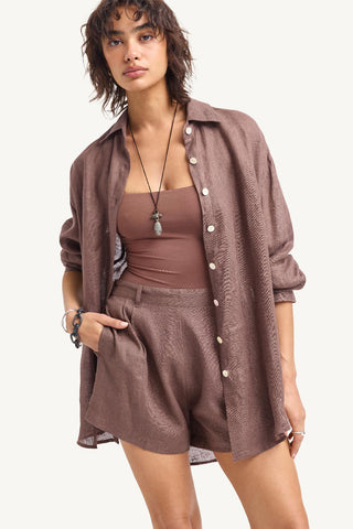 Playa Linen Boyfriend Shirt - Mocha EcoLinen