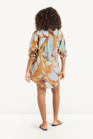 Playa Linen Boyfriend Shirt - Malachite Butterfly EcoLinen