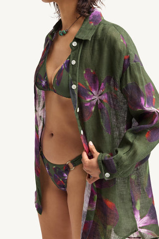 Playa Linen Boyfriend Shirt - Watercolor Orchid Ecolinen