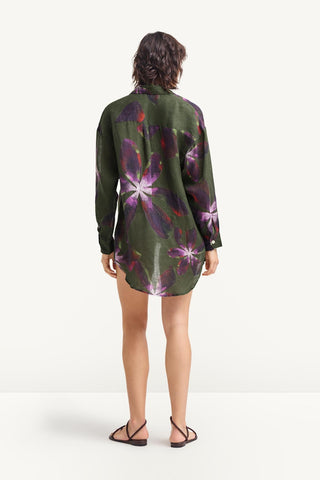 Playa Linen Boyfriend Shirt - Watercolor Orchid Ecolinen