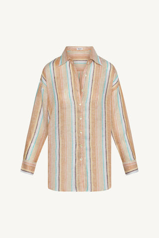 Playa Linen Boyfriend Shirt - Sand Dunes Stripe EcoLinen