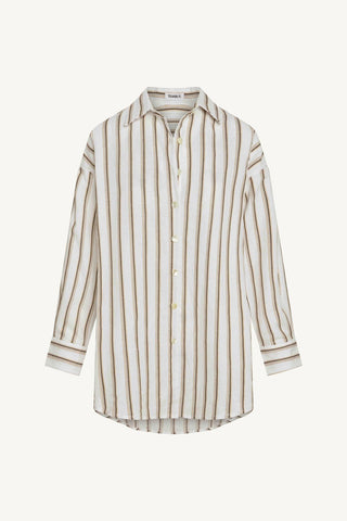 Playa Linen Boyfriend Shirt - Earth Stripe