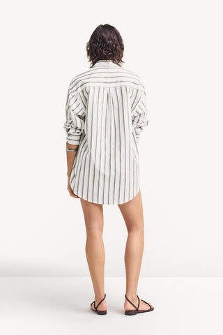 Playa Linen Boyfriend Shirt - Earth Stripe