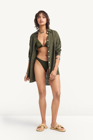 Playa Boyfriend Shirt - Olive Tropical Eyelet