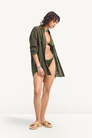 Playa Boyfriend Shirt - Olive Tropical Eyelet