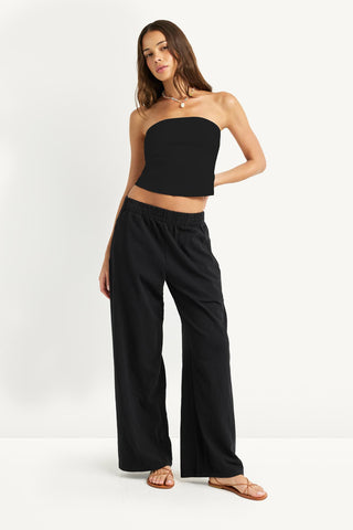 Daybreak Bandeau Top - Black Cotton Rib