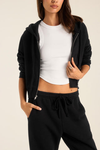 Dawn Crop Hoodie - Black French Terry