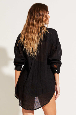 Playa Linen Boyfriend Shirt - Black EcoLinen